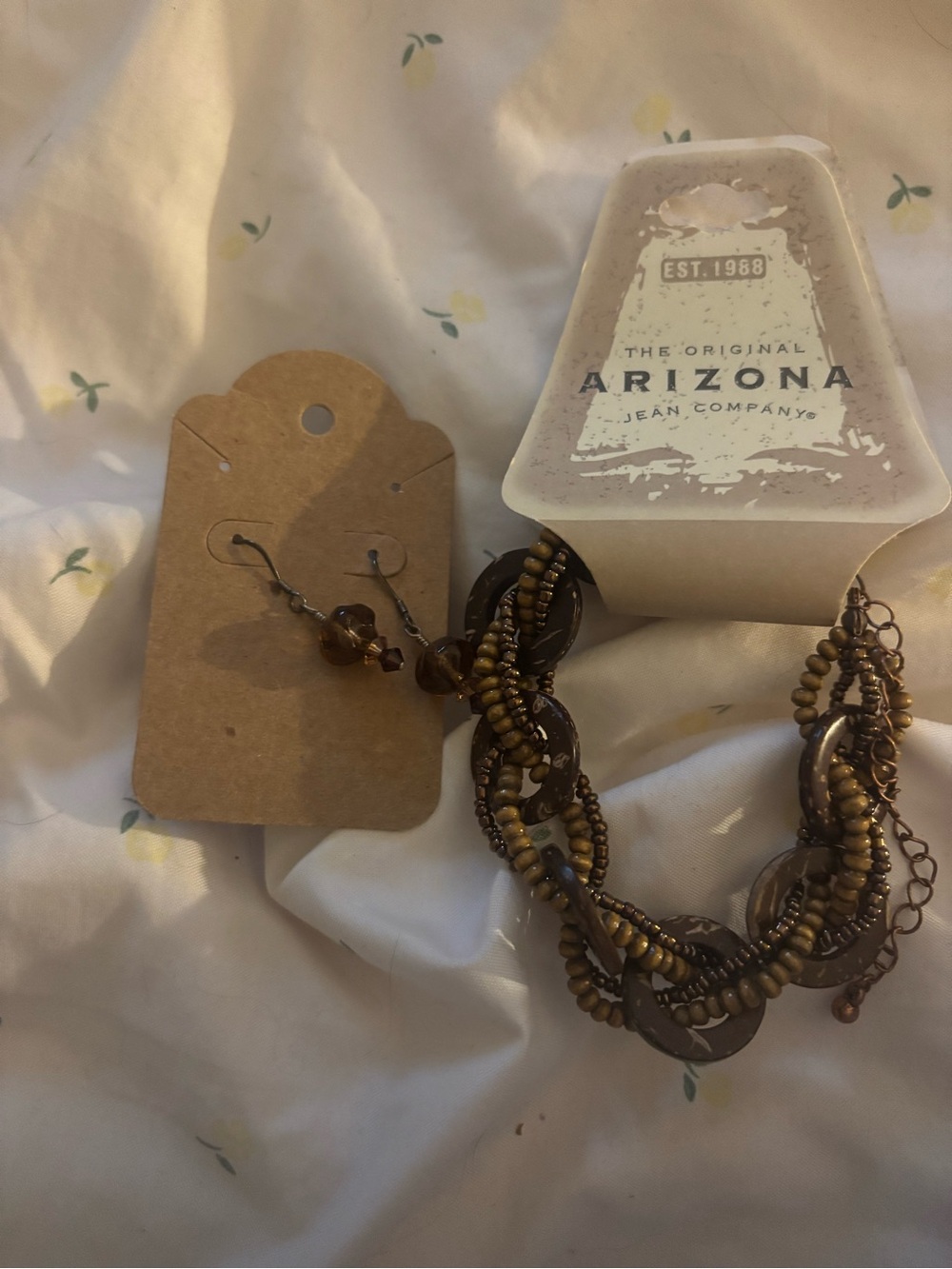 Arizona Jean Company Brown and Brass Beaded Bracelet with Matching Earrings